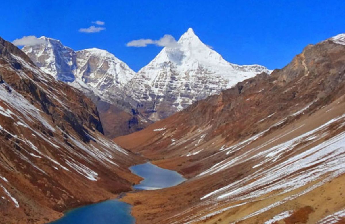 An alpine lake on a high trekking route in Bhutan