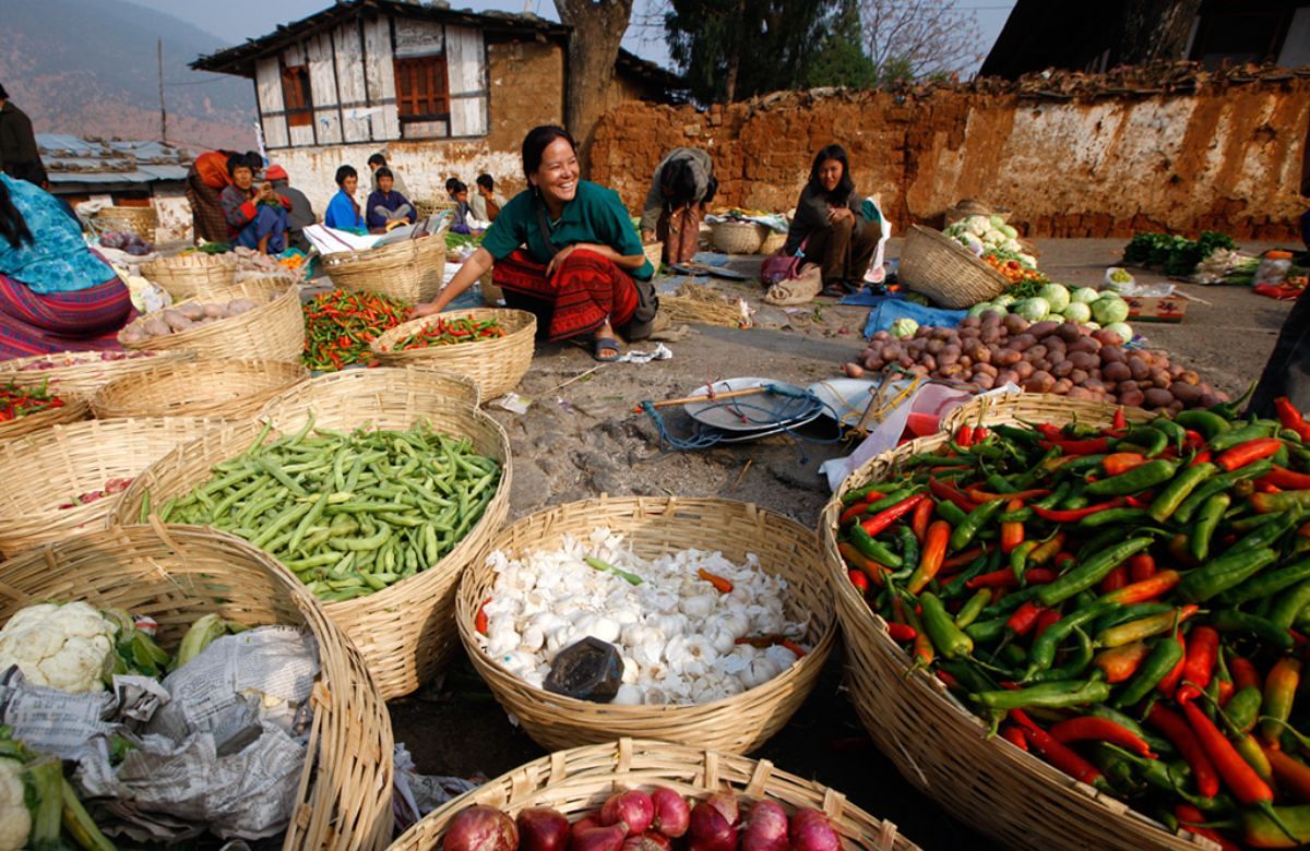 Produce laid out at a Bhutanese village market