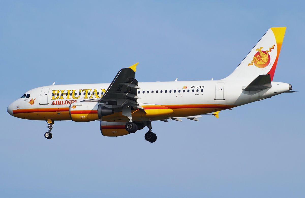 A Drukair aircraft on approach to Paro, Bhutan