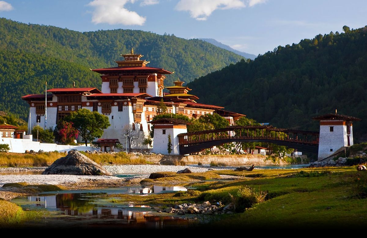 Punakha Dzong seen from the hillside above